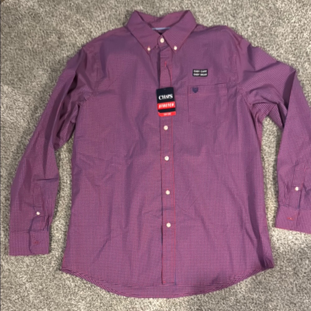 NWT Chaps Men's RED/Blue Button-Down Shirt size Large
